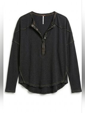We The Free People Around the Clock Henley Slouchy Snap Neck Top